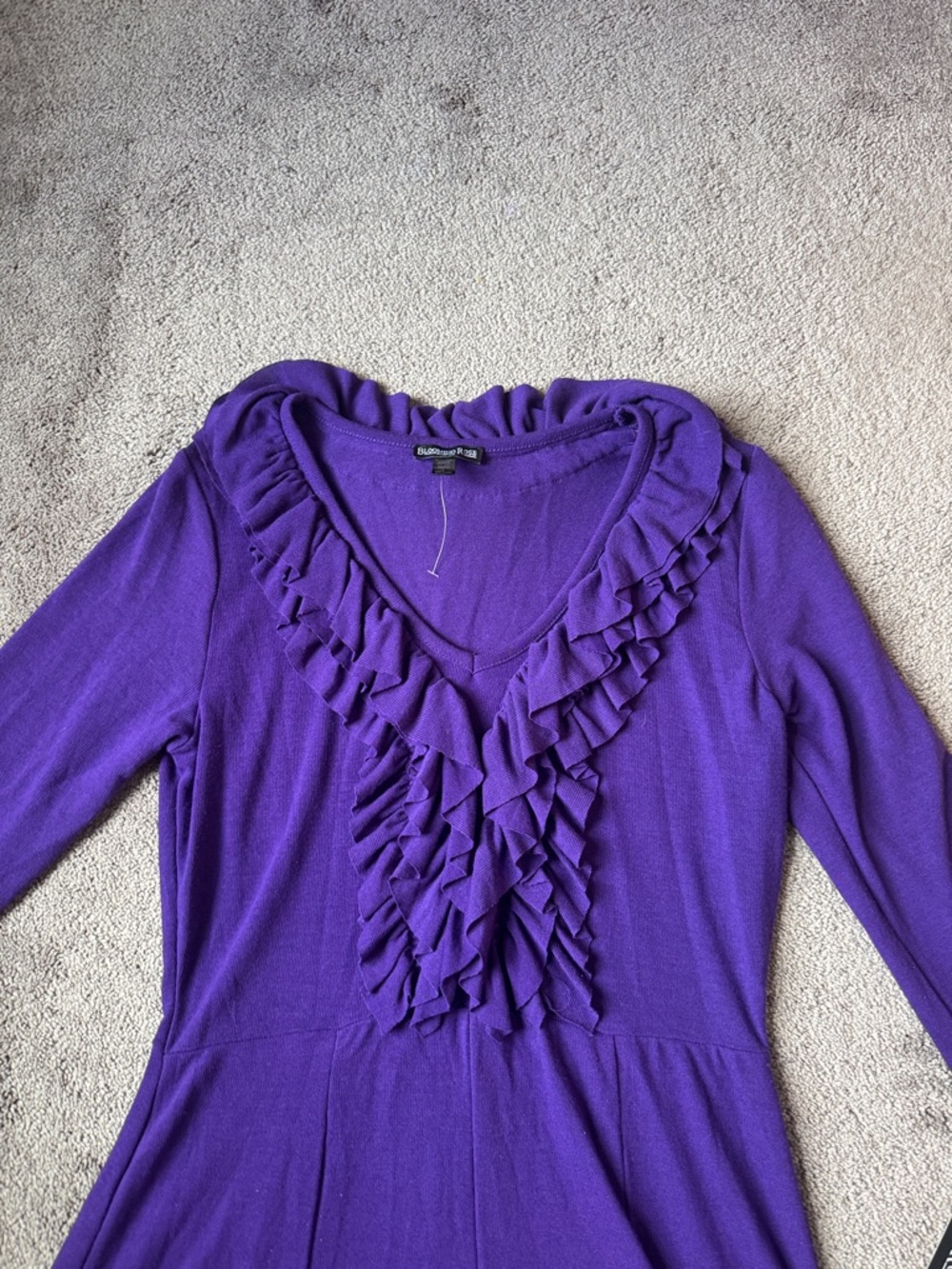 Blooming Rose Purple Ruffle V Neck Fit & Flare Midi Dress SIZE L - Picture 2 of 5